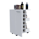 Bar Cart, Two External Shelves, Four Casters, Six Built-in Wine Rack, Single Door Cabinet -White B20091830