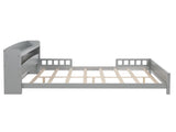Full Pine Wood Bed with Bookcase Headboard ,LED Motion Sensor Light, Bed Guardrails,Grey W504P277598