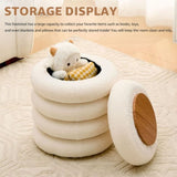 Round Storage Ottoman, Modern Sherpa Footstool, Teddy Vanity Stool with Flip-Top Tray, Makeup Chair 92997775