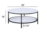 ZNTS 1pc Modern Round Faux Marble Coffee Table with Storage Shelf Black Finish Living Room Wooden B011P245863