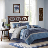 7 Piece Microsuede Comforter Set Navy King B03596801