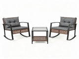 3-Piece Outdoor PE Rattan Rocking Chair Conversation Set with 2-Tier Glass Coffee Table, Heavy Duty 79877072