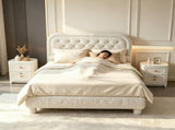 Queen Size Upholstered Platform Bed Frame with 46" Tufted Boucle Headboard, Solid Wood Slat Support, 23565335