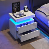 Nightstand LED Bedside Table Cabinet Lights Modern End Side with 2 Drawers for Bedroom W2371P173487