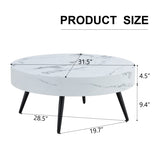 ZNTS 31.5" White Marble-Patterned MDF Round Coffee Table with black Metal Legs.Adjustable Feet,Coffee W1151P205775