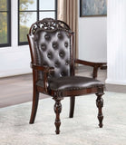 Traditional Set of 2pcs Arm Chairs Brown Cherry Solid wood Espresso Leatherette Tufted Formal Dining B011P197301