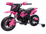 12V Kids Motorcycle 2 x 35W Electric Dirt Bike with Training Wheels Rear Suspension Horn Pink 70924596