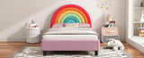 ZNTS Rainbow Design Upholstered Twin Platform Bed Cute Style Princess Bed for Boys & Girls, Teens, WF317595AAZ