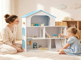 3-Floor Wooden Dollhouse for Kids, 5 Play Areas Pretend Play House with Movable Elevator & Stairs, 12701287
