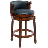 Seat height 26'' Cow top Leather Wooden Bar Stools, 360 Degree Swivel Bar Height Chair with Backs W2195135488