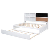 Full Size Daybed with Storage Shelves, Blackboard, Cork board, USB Ports and Twin Size Trundle, 90546744