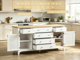 White Adjustable Shelves Sideboard Buffet Cabinet with Storage Drawers, Rubber Wood Top Coffee Bar 77054892