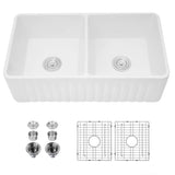 Ceramic White 33*18*10" Kitchen Double Basin Farmhouse Sink Rectangular Vessel Sink JY3318A