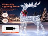 Lighted Christmas Reindeer Decorations, Cold White LED Pre-Lit Xmas Reindeer Set with Glittered 62740462