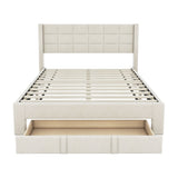 ZNTS Queen Size Upholstered Platform Bed with A Big Drawer, Beige 73394910