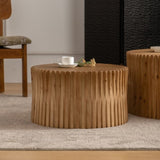 Vintage Fashion Style Cylindrical Nesting Coffee Table Set with Vertical Textured Embossed Design W757P195740