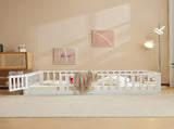 Full-Size Wooden Children's Bed with Gate and Bed Slats Painted Pine Fence-Style Bed 32453107