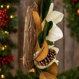 22" Christmas Wreath Creamy White Magnolia Elegant Holiday Door Decor, Indoor Outdoor Pinecone 52359282