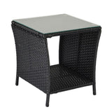 Outdoor Patio Wicker Side Table, Square End Table Bistro Coffee Table with Glass Top Storage Shelf 22548408