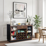 Double Glass Door with Single Drawer and 12-Bottle Wine Rack Sideboard in Black Frame Gray-Brown 56154679
