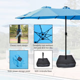 15x9ft Large Double-Sided Rectangular Outdoor Twin Patio Market Umbrella with light and base- blue W419P145384