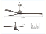 62" 3PCS Solid Wood Blades Ceiling Fan with Lights Remote Control,Quiet DC Motor 3 Blade Ceiling W3596P460844