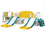 Yellow 8-in-1 Toddler Playground Set Slide & Swing, 2 Slides, Basketball Hoop, Climber, Storage 09928480