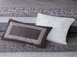 6 Piece Reversible Jacquard Quilt Set with Throw Pillows Grey/Taupe Full/Queen B03597477