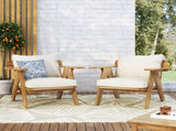 Outdoor Acacia Wood Club Chairs with Cushions , Teak Finish Beige, 30.75