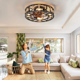 Caged Ceiling Fan with Lights Remote Control, Low Profile Flush Mount Farmhouse Modern Ceiling fans, W1340103796