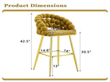 Mustard Yellow Bubble Bar Stools Set of 2, Velvet Upholstered Counter Height Bar Chairs with Gold W3875P462109