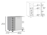 Bar Cart with Six-Wine Cubbies Cabot, Two-Side Storage Shelves and Casters, White Finish B092123148