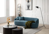 Blue Mid Century Modern Curved Sofa, 3 Seat Cloud couch Boucle sofa Fabric Couch for Living Room, W87679951