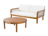 Outdoor Acacia Wood Loveseat & Coffee Table Set with Handwoven Rope, Teak Finish N768P363954T