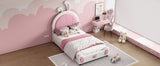 Twin Size Upholstered Platform Bed with Rabbit Shaped Headboard, White WF323763AAK