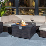 Outdoor Gas Fire Pit Square Dark Brown Wicker Fire Pit Table Propane Fire Table with Glass Rocks W85335462
