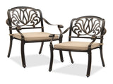 Set of 2 Cast Aluminum Patio Dining Chairs with Cushions, Stackable Outdoor Bistro Chairs for 96662218