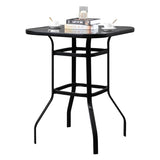 ZNTS Wrought Iron Glass High Bar Table Patio Bar Table Black 70228562