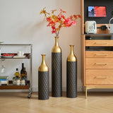 Black and Gold Metal Vase Set of 3 Floor Vases Ideal for Mother's Day Gift Wedding Decoration W2796P278078