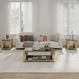 Woker Furniture 20" Wide Square End Table with Black Top, Golden Stainless Steel Tempered W1567134339