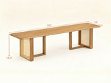 55 Inch Solid Rubber Wood Dining Bench with Woven PVC Resin Legs, 550 LBS Heavy-Duty T-Shaped 23463432