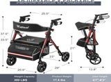 Matinal Foldable Rollator Walkers with Seat for Seniors, 350 lb Capacity, 8'' Big Wheels, 6-Position T3815P362454
