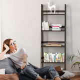 ZNTS WTZ Bookshelf, Ladder Shelf, 5 Tier Bamboo Bookcase, Modern Open Book Case for Bedroom, Living Room, 67632796