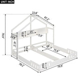 Wood Twin Size House Platform Beds,Two Shared Beds with Shelves and Guardrail, Creamy White WF310564AAA