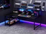 47 L Shaped Computer Desk with Reversible Storage Shelves, Corner Gaming Desk with PC Stand, Home 53338497