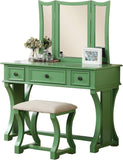 Unique Modern Bedroom Set w Stool Foldable Mirror Drawers Apple Green Color MDF Veneer 1pc B011111841
