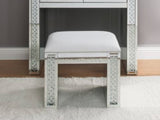 Nysa Ivory Synthetic Leather , Mirrored & Faux Crystals Vanity Stool B2726P448753