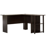 ZNTS L-Shaped Wood Right-angle Computer Desk with Two-layer Bookshelves Dark Brown 28876635