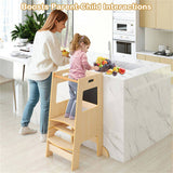 Multi-Use Toddler Kitchen Step Stool With Activity Chalkboard Adjustable Height & Rail - Natural 62270654