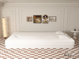 Modern Floor Sofa with 2 Pillows,Convertible Teddy Fabric Foam-Filled Sleeper Sofa Bed,15" Full Size 69042195